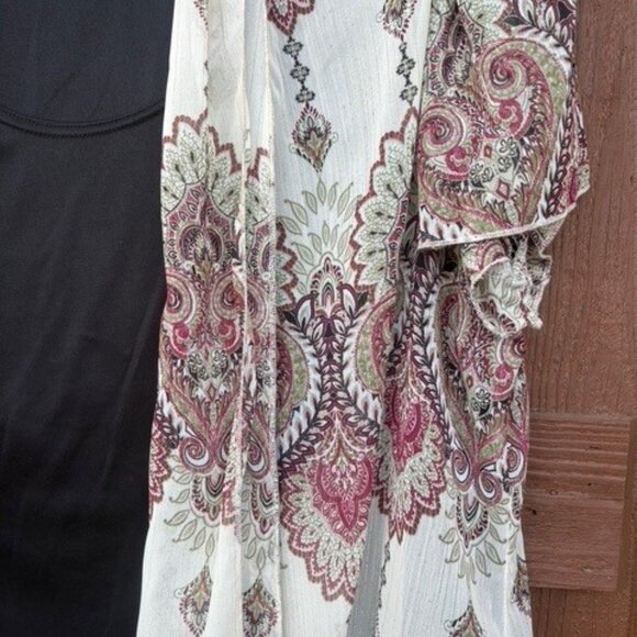 2 Vtg Sara Michelle Boho Print chiffon Jackets Over black poly Tank Top Sz 2xl - Picture 5 of 7